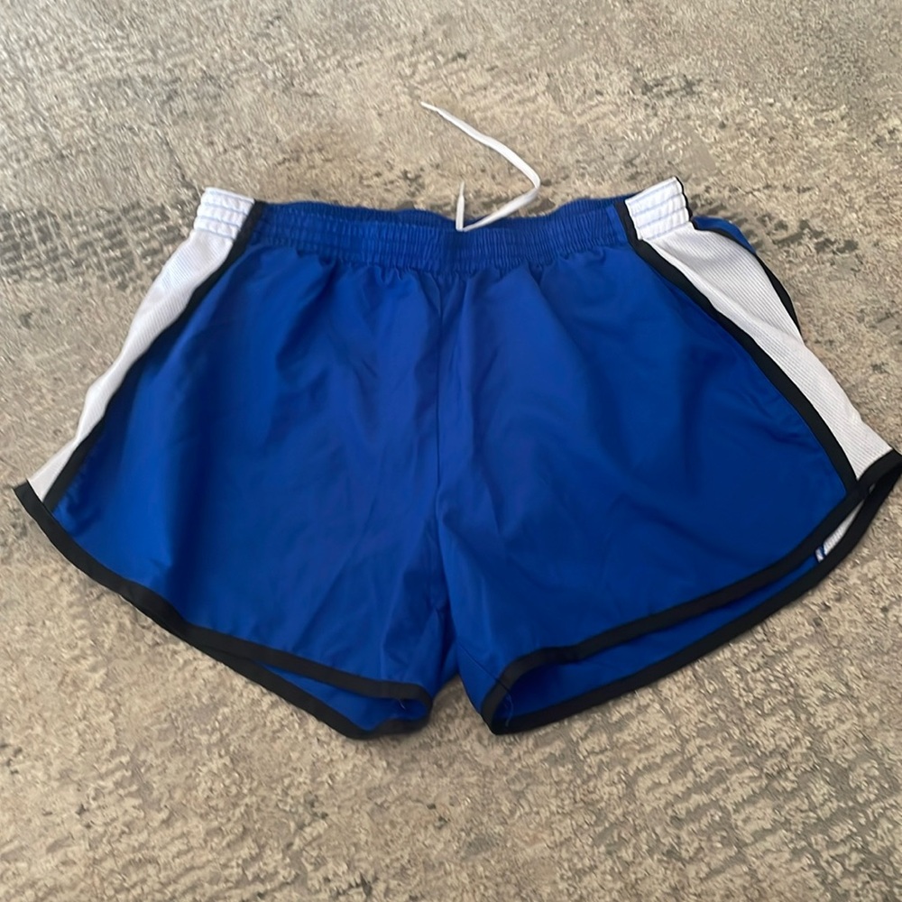 Ladies Augusta royal blue/white athletic/running shorts w/drawstring waist Sz L